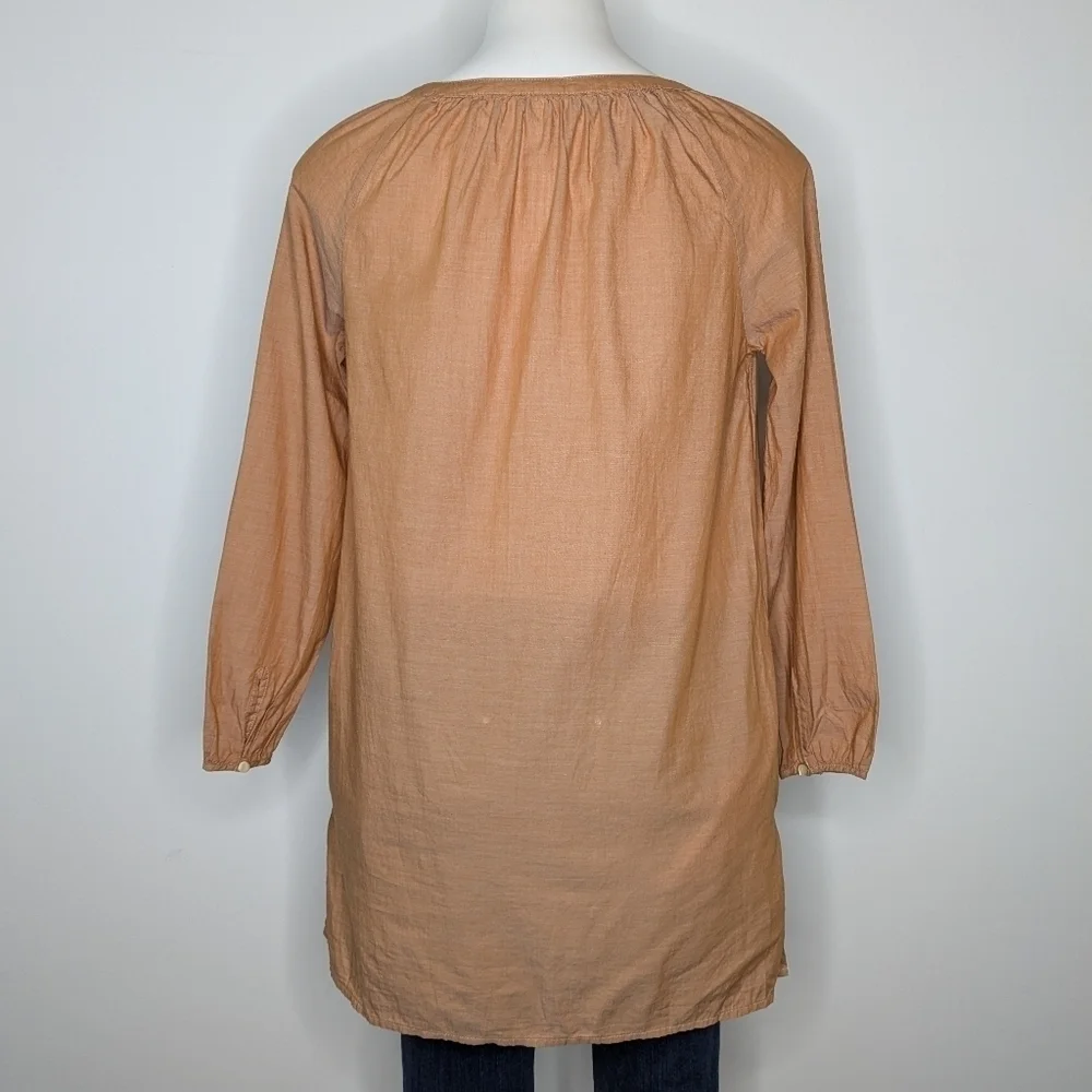 J Crew tan sheer long sleeve 100% cotton tie neck blouse XS